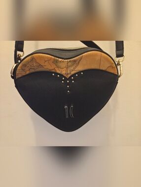 Alviero Martini Black and Tan Heart-Shaped Crossbody Bag